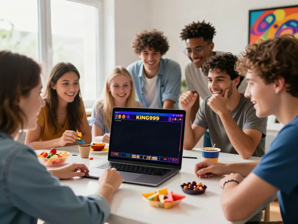 Friends enjoying a lively game session on KING999, showcasing excitement and engagement.