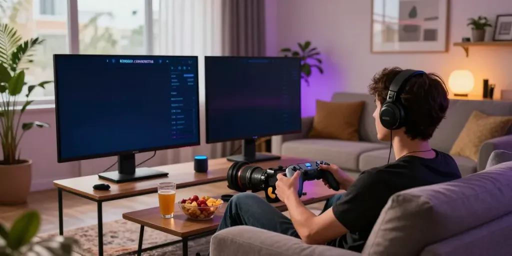 Pengalaman bermain yang nyaman di hokkaidoryoma.com dengan konsol game dalam suasana modern.