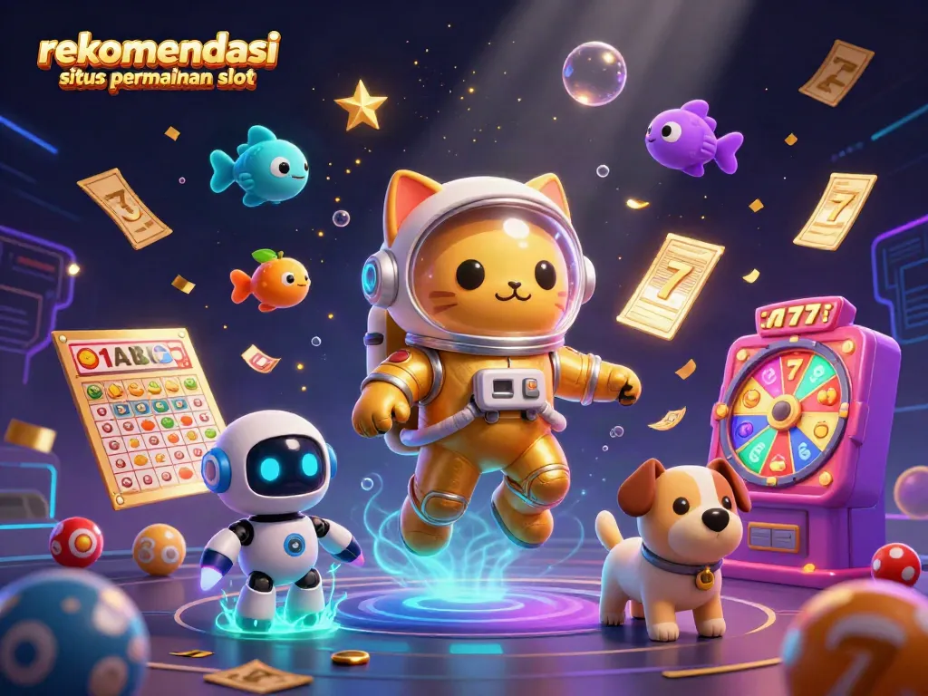 Ilustrasi permainan slot menggembirakan direkomendasikan situs permainan slot dengan grafik 3D menarik.