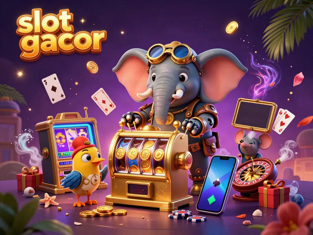 Spin vibrant slot gacor reels as a steampunk elephant engineer activates a golden machine.