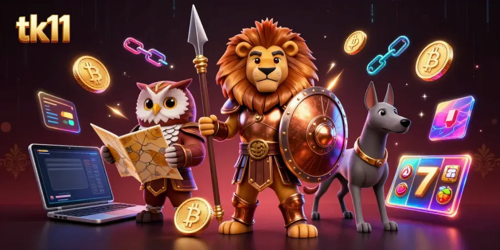 Engage in thrilling gaming action with tk11’s vibrant 3D characters amidst crypto coin delights.