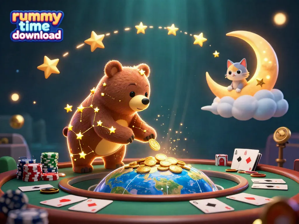 Experience the thrill of rummy time download with vivid poker elements in a dynamic 3D scene.
