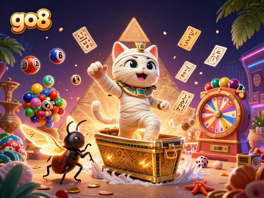 Experience dynamic gameplay at go8 casino with our lively illustration showcasing thrilling gaming elements.