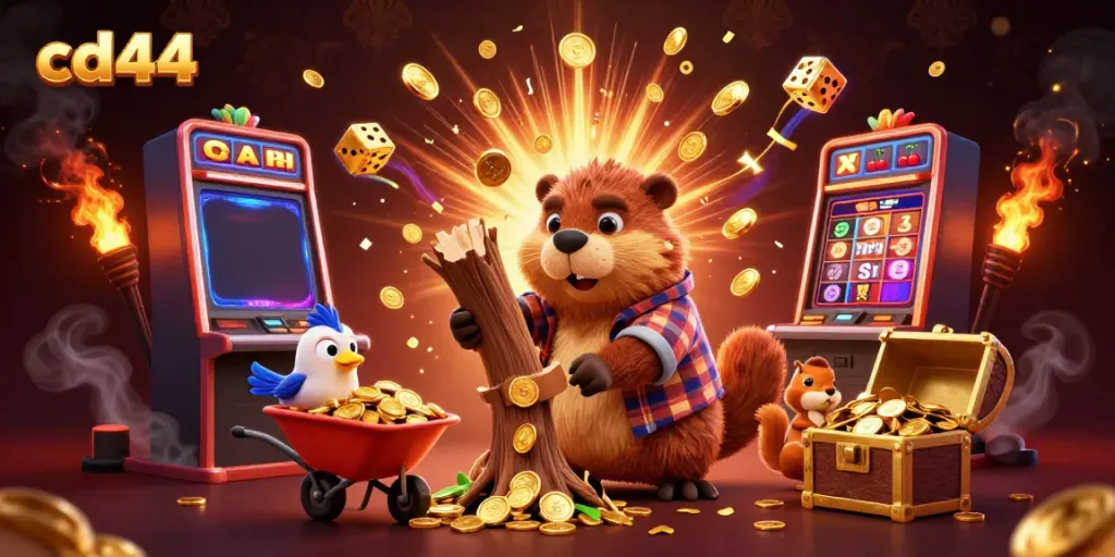 Experience winning at cd44 with a vibrant 3D casino scene featuring lucky elements and engaging characters.