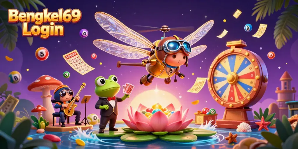 Experience the thrill of Bengkel69 Login with an exciting casino scene featuring vibrant characters and dynamic gambling elements.