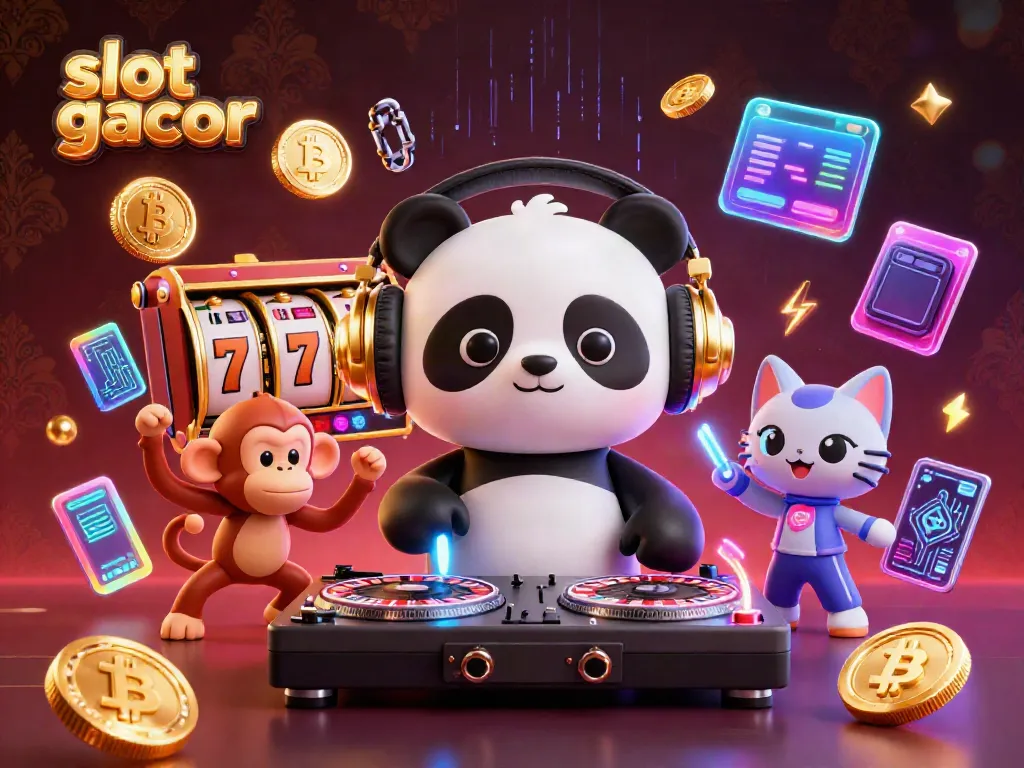 Permainan slot gacor yang menarik dengan DJ panda dan karakter beraksi di kasino digital.