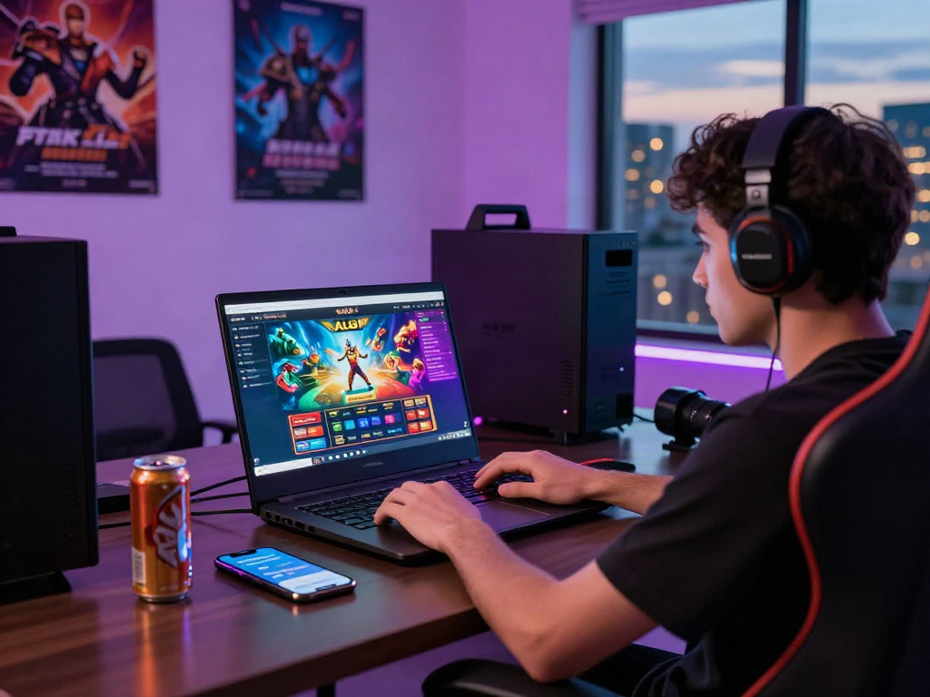 Engaging online gaming atmosphere with ALO8 platform on display in a stylish home office.