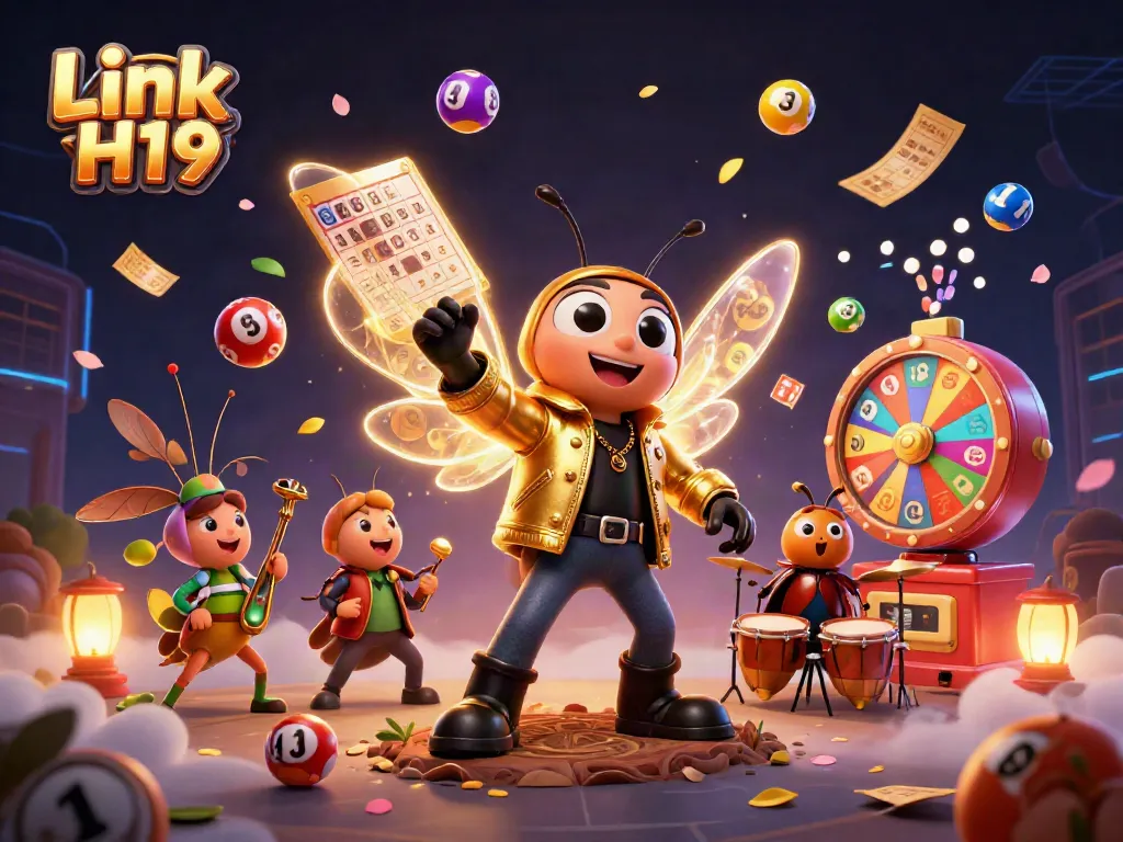 Experience the excitement with Link H19, featuring vibrant casino elements in a dynamic, colorful scene.