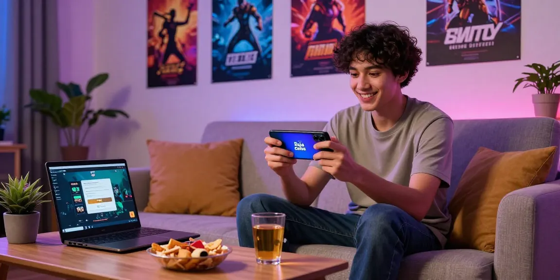 Engaged player logging into Raja Game on mobile device in cozy gaming environment