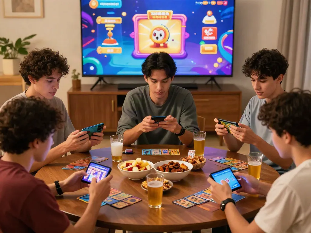 Engaged players enjoying yono games on mobile devices in a vibrant gaming environment.