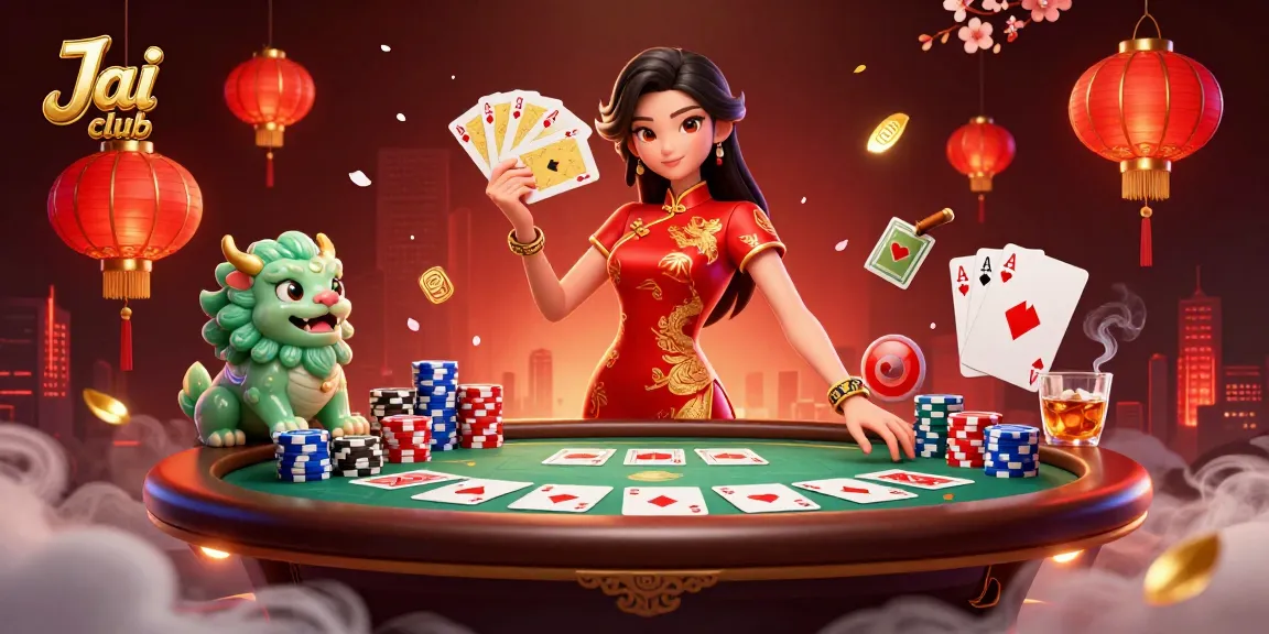Engage in exciting poker action at Jai club with elegant characters and vibrant casino elements.