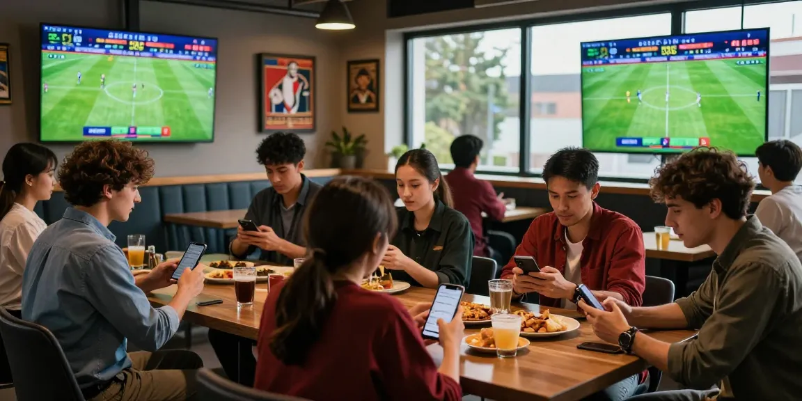 Enthusiastic bettors enjoying the excitement of keo nha cai in a lively sports lounge during a live football match.
