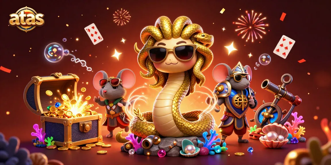 Experience the excitement of atas casino with gaming visuals amidst vibrant 3D characters and casino elements.