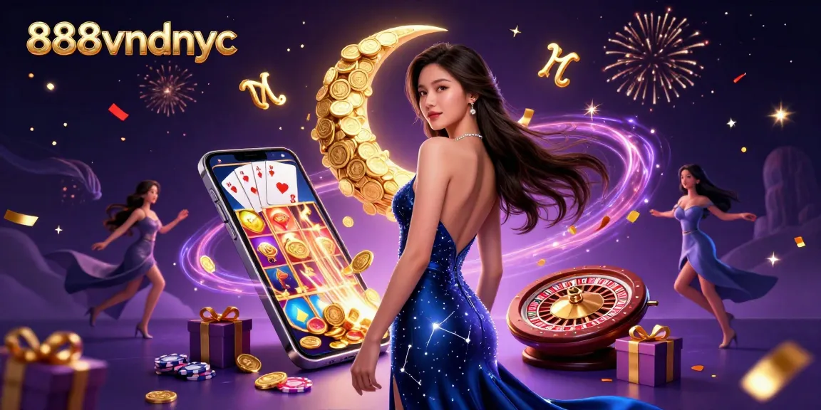 Experience the excitement of 888vndnyc with a stunning 3D casino scene featuring a winning Asian character.