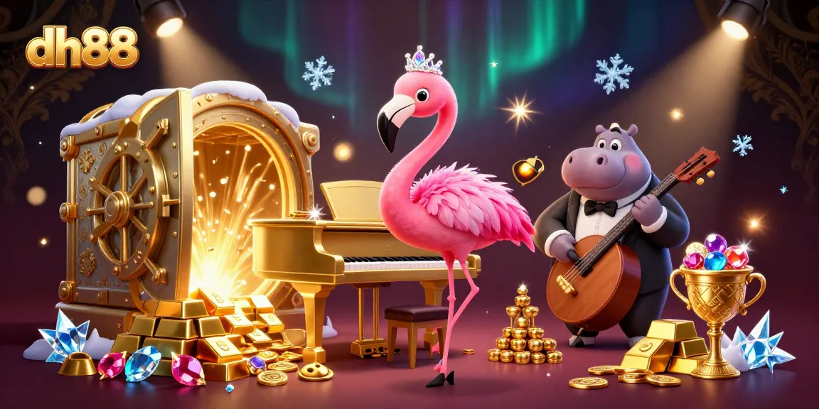 Engage with dh88's vibrant casino adventure featuring a flamingo singer and hippo bassist.