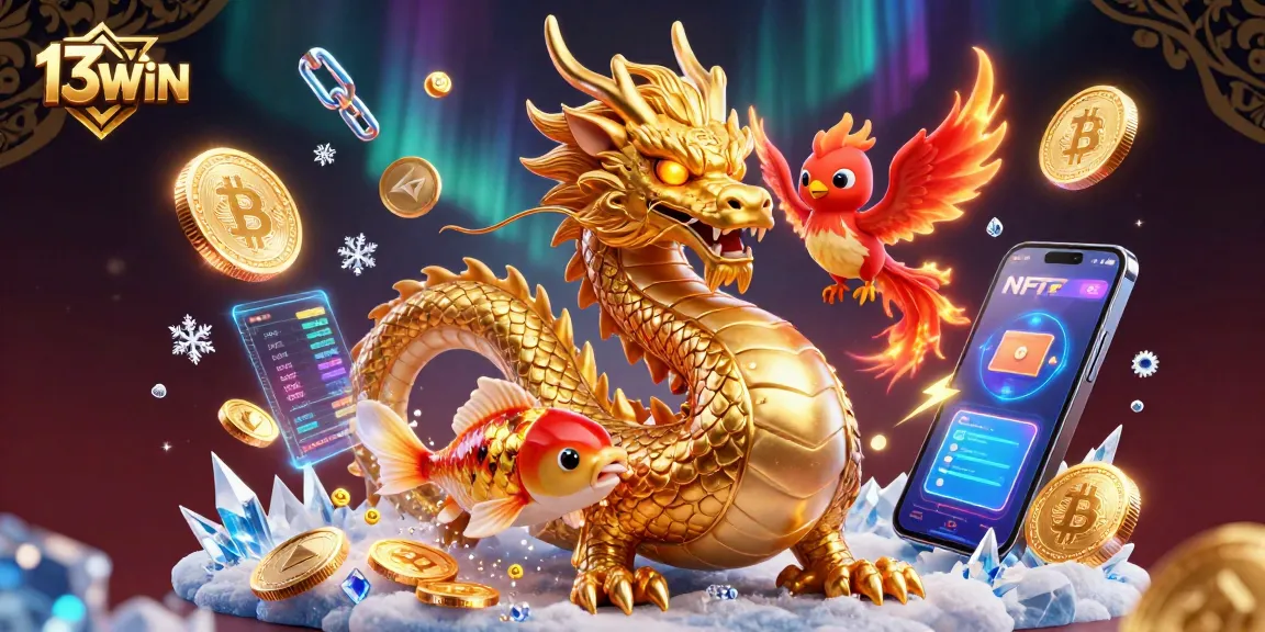 Engage in thrilling games with 13WIN's fierce dragon and phoenix in an animated 3D illustration.