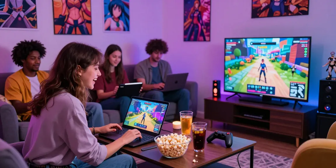 Enjoying interactive hentai games in a vibrant gaming session with friends.