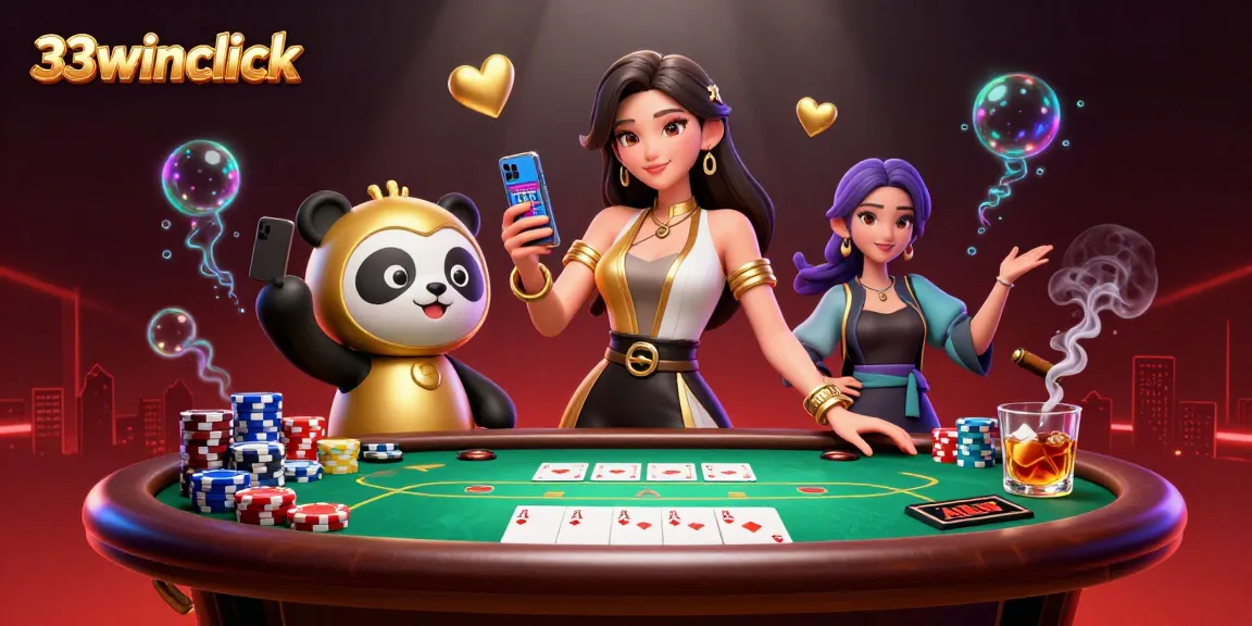 Engage in thrilling games at 33winclick, as a skilled gambler interacts with a vibrant casino scene.