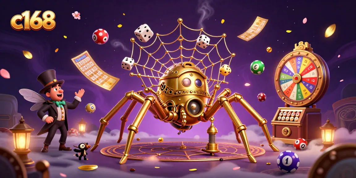 Engage with exciting gaming at c168, where a golden spider weaves a dazzling casino web.