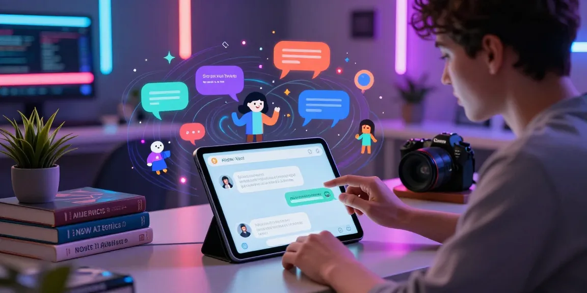 Engaging NSFW AI interaction scene with user and chatbot in a modern tech workspace.