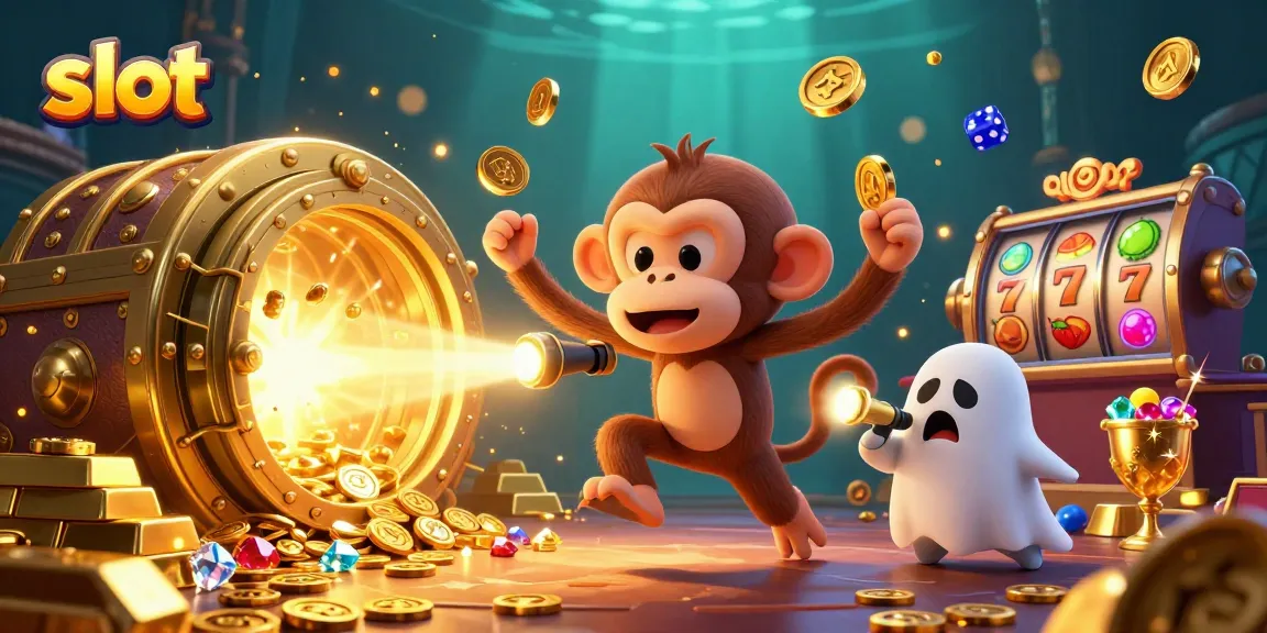 Spin and win at exciting slot games surrounded by a mischievous monkey and treasures!