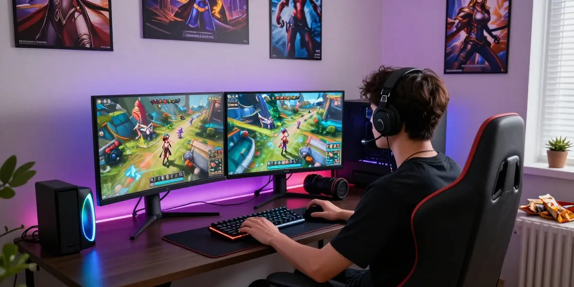 Engaging gamer immersed in a 3D hentai game setup with RGB lights and immersive visuals.