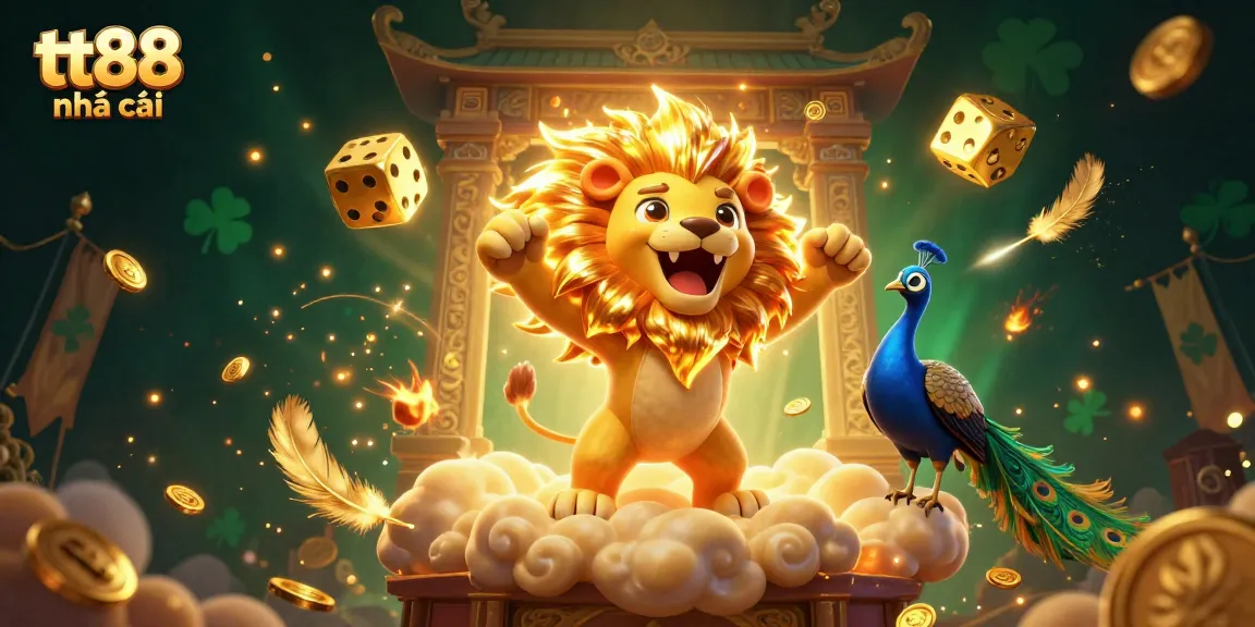Engage with the thrilling atmosphere of tt88 nhà cái where a roaring lion reigns over a world filled with golden treasures and vibrant energies.