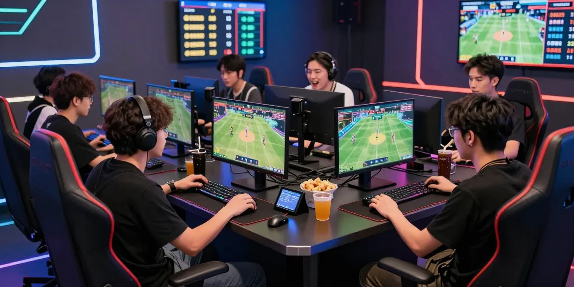 LUCK8 players actively engaging in sports betting in a high-tech gaming setup