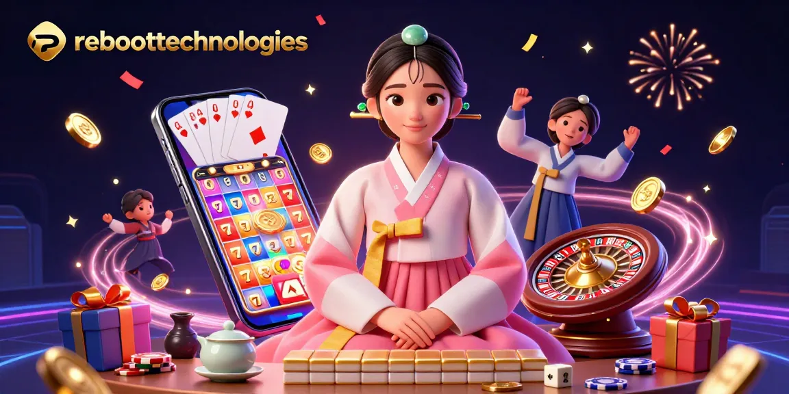 Win big with reboottechnologies in a vibrant casino-themed digital artwork featuring slot games.