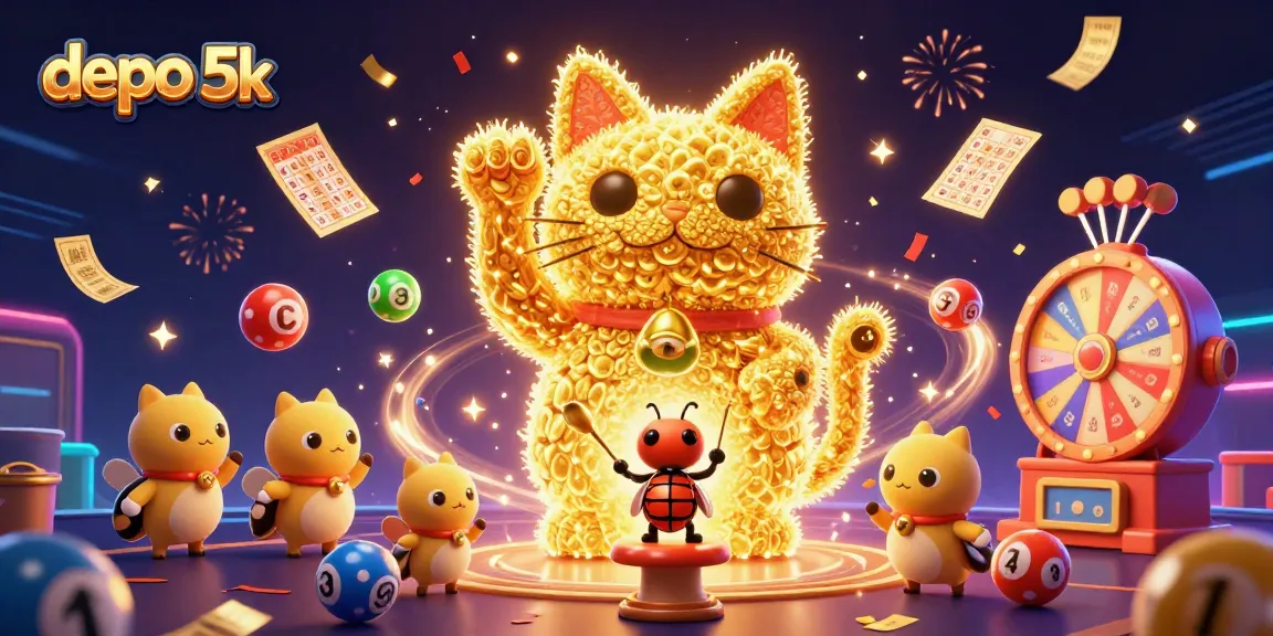 Engage with depo 5k by winning big in this vibrant online gambling scene featuring a lucky cat.