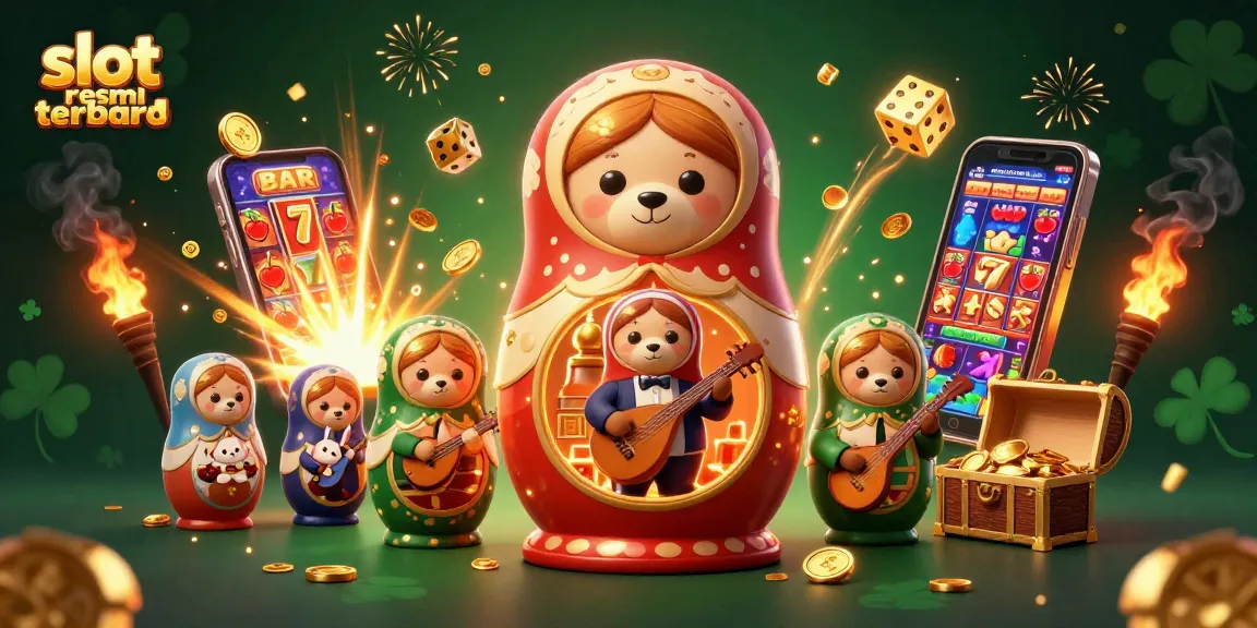 Menangkan jackpot dengan slot resmi terbaru, ilustrasi kasino penuh warna dan karakter unik.