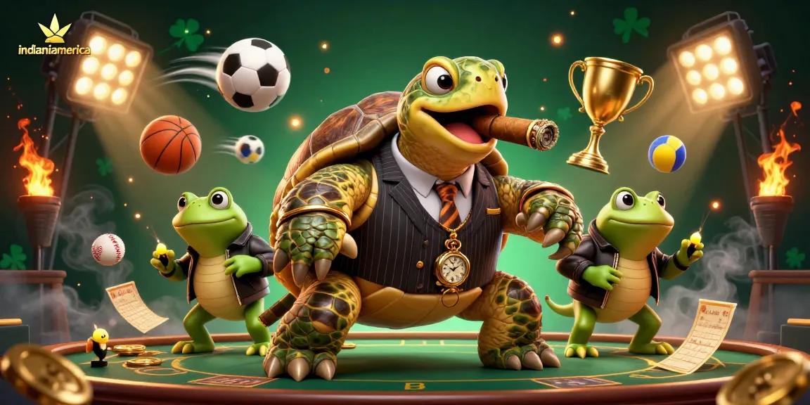 indianiamerica showcases a snapping turtle mobster leading a dynamic casino scene with betting elements.