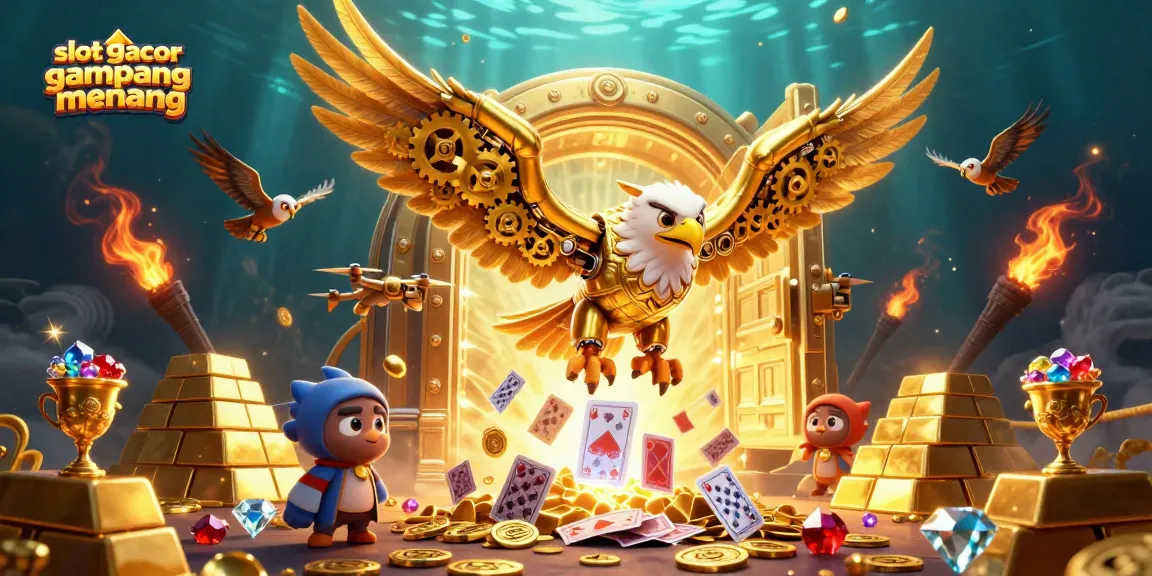 Experience slot gacor gampang menang with a dynamic casino-themed illustration showcasing winning symbols.