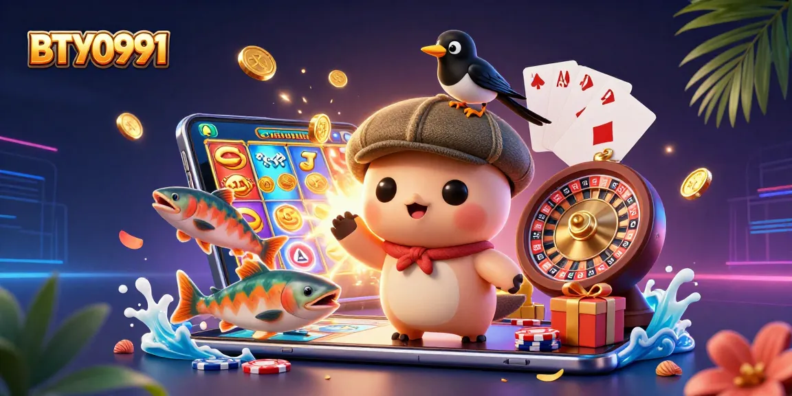 Engage with the vibrant BTY0991 scene showcasing a playful Loch Ness monster and casino elements.