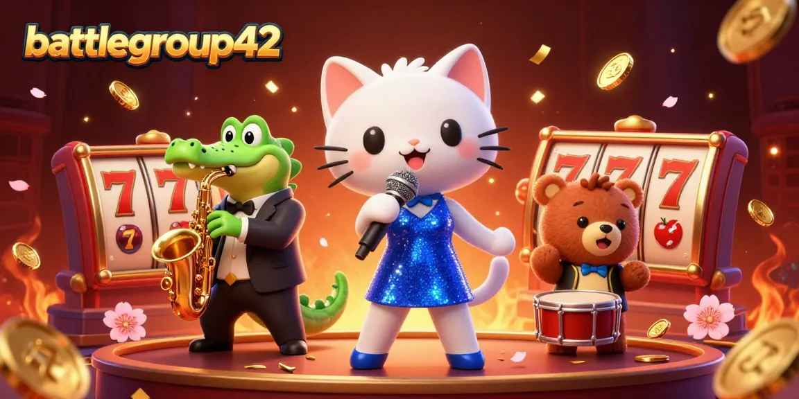 battlegroup42 showcases a vibrant casino scene with animated characters amidst dynamic game elements.
