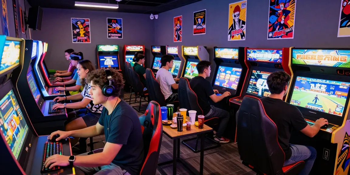 Friends enjoying arcade games at hitclub, showcasing vibrant gaming culture.