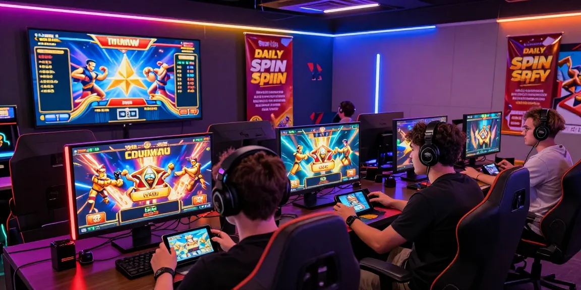 Players enjoying the thrill of oppa86 link spins at an online gaming hub, showcasing vibrant graphics and interactive gameplay.
